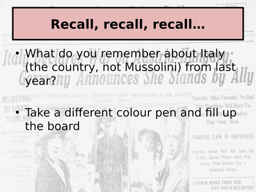 Year 13 Component 4 - Mussolini Lesson 1 - Italy 1870-1922