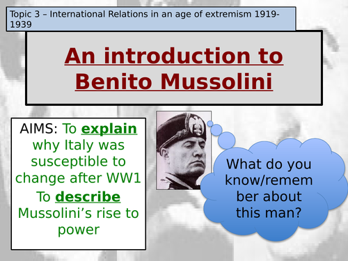 International Relations in an age of extremism. Introduction to Mussolini