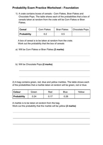 GCSE Probability Exam Practice Revision Questions