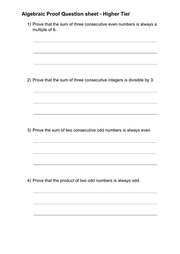 Algebraic Proof Worksheet for GCSE Grades 8-9