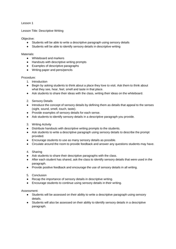 KS4 descriptive writing lessons (3 lessons)