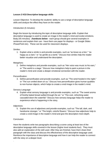KS3 descriptive writing 4 lessons.