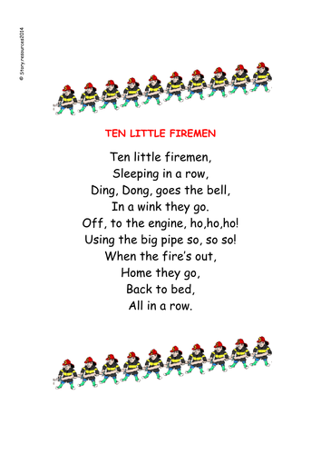 5 LITTLE FIREMEN NUMBER RHYME MATHS PEOPLE WHO HELP