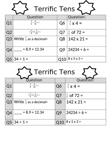 Year 5 Arithmetic/ Measurement starters