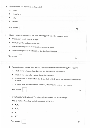 AS periodicity and periodic table past paper questions