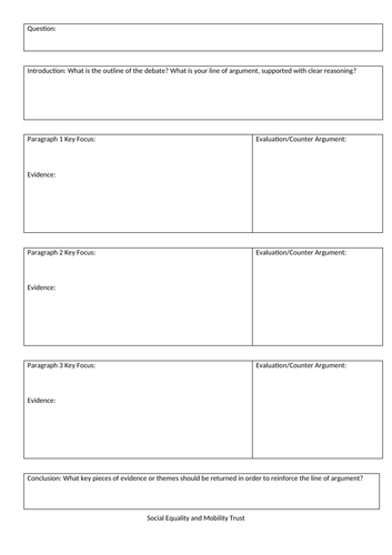 A-Level History Essay Question Planning and Structure Sheet Guide