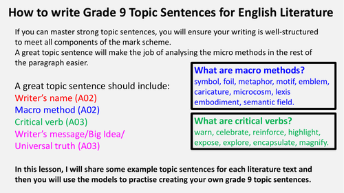 How to write grade 9 topic sentences in English literature exam responses