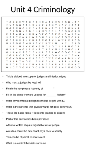 Unit 4 word search - starter activity