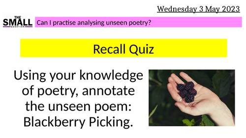 AQA  English Literature Unseen Poetry Practise- Blackberry Picking