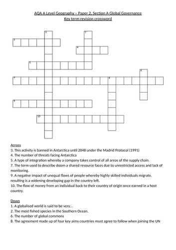 World Geography Crossword Puzzle