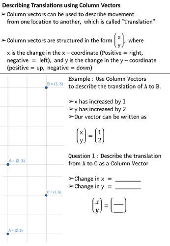 Describing translations as column vectors