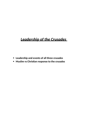 Crusades A level revision activity booklet