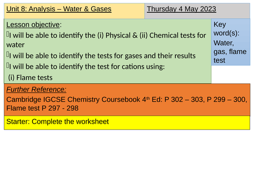 IGCSE Chemistry - Unit 8 Analysis