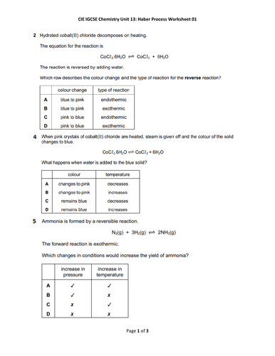 IGCSE Chemistry - Unit 13 Equilibrium