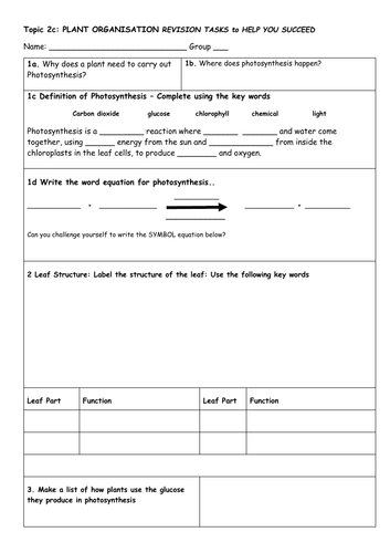 AQA  Paper 1 Topic 4 Bioenergetics - Photosynthesis & Respiration Revision Resources