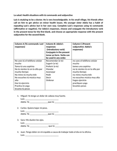 La salud: Health situations with tú commands and subjunctive