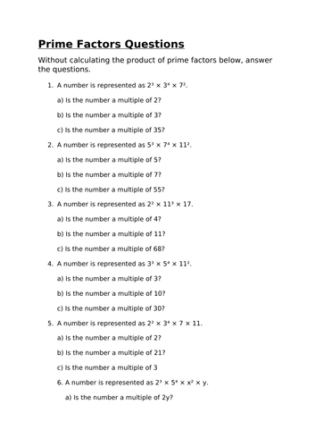 Prime Factors: is x a multiple of y questions