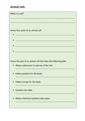 KS3 Human Biology Worksheets/Homeworks