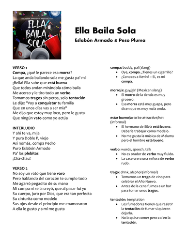 Eslabón Armado & Peso Pluma - Ella Baila Sola - Song Lyrics & Activities in Spanish