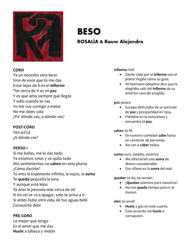 ROSALÍA & Rauw Alejandro - BESO - Song Lyrics & Activities in Spanish