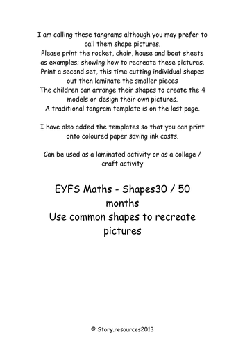 TANGRAMS SHAPES MATHS EYFS