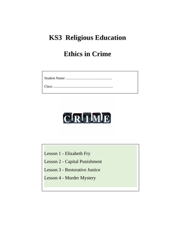 KS3 Religious Education Workbook - Ethics in Crime