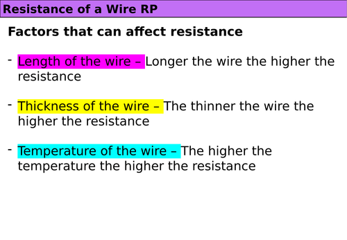 Factors affecting resistance - Student task