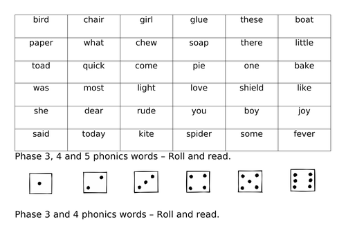 Roll and read phonics game