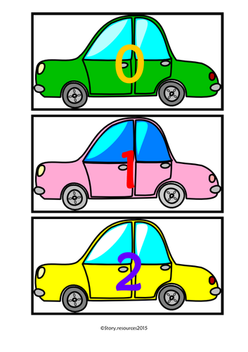 0 TO 20 CARS FLASH CARDS NUMBERS MATHS EYFS