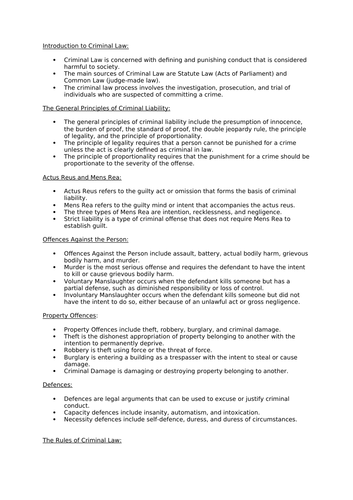 AQA LAW CRIMINAL LAW NOTES