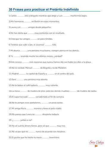 Spanish - 30 frases para practicar Ser y Estar
