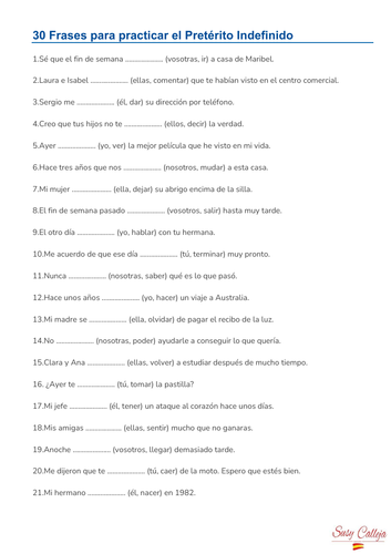 Spanish - 30 frases para practicar el Preterito Indefinido