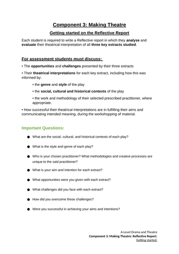 KS5 - AQA Theatre Studies. Reflective  Report Guidance and Checklist for Structure