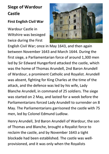 Siege of Wardour Castle Handout