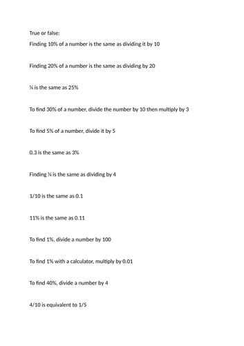 Fraction decimal percentage starter