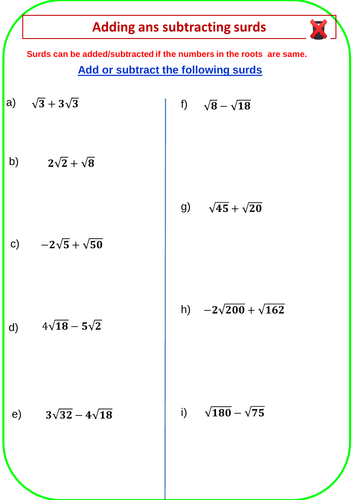 Adding and  Subtracting Surds