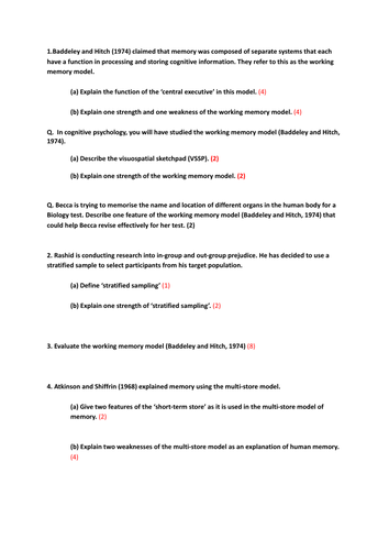 EDEXCEL AS Psychology Practice Questions