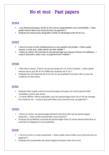 No et moi - Past papers