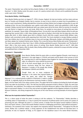 AQA GCSE English - Poetry: Ozymandias CONTEXT