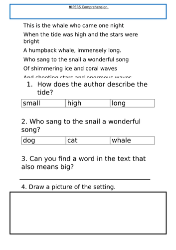 VIPERS year 1 snail and the whale comprehension English