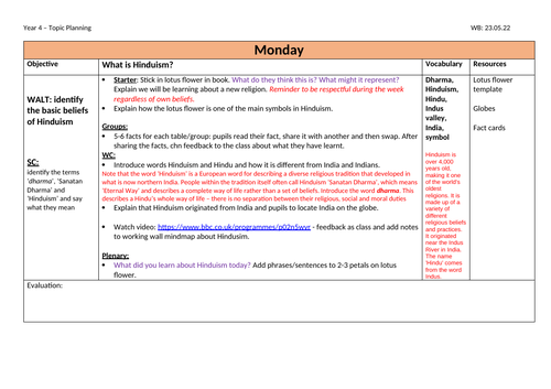 R.E Hinduism Planning