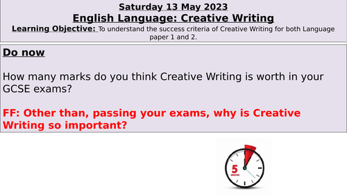 CREATIVE WRITING SOW - PAPER 1, QUESTION 5