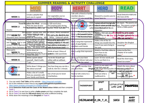 READING & ACTIVITIES CHALLENGE - for the summer holidays