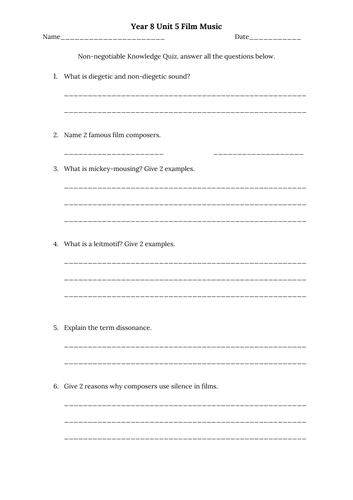 Ks3 Music Film Music Short Test