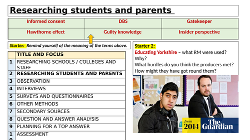 Methods in Context AQA Sociology 6 lesson to prepare students