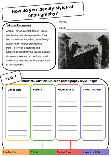 Photography Worksheet - Introduction & Styles