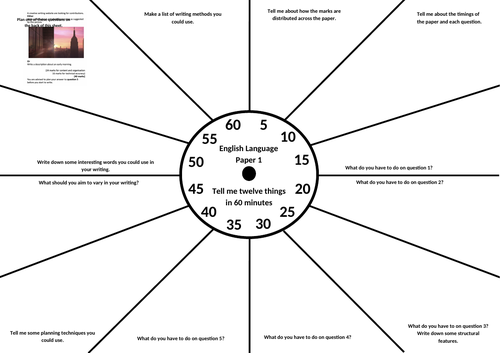 LAST MINUTE REVISION - AQA English Language Paper 1 Revision Clock