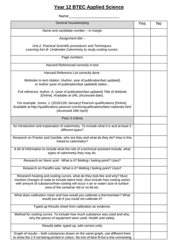 BTEC Applied Science Unit2. Assignment B. Calorimetry. Detailed feedback