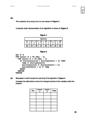 IGCSE TESTING AND TRACING ALGORITHM - MINI QUIZ