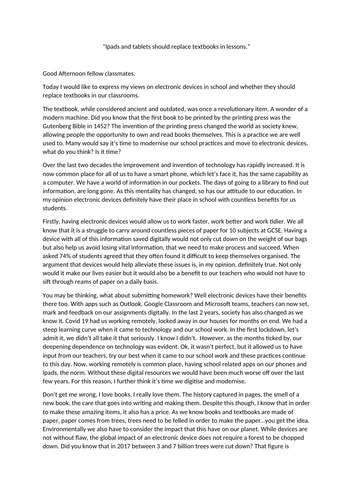 CCEA unit 1 Sample Essay